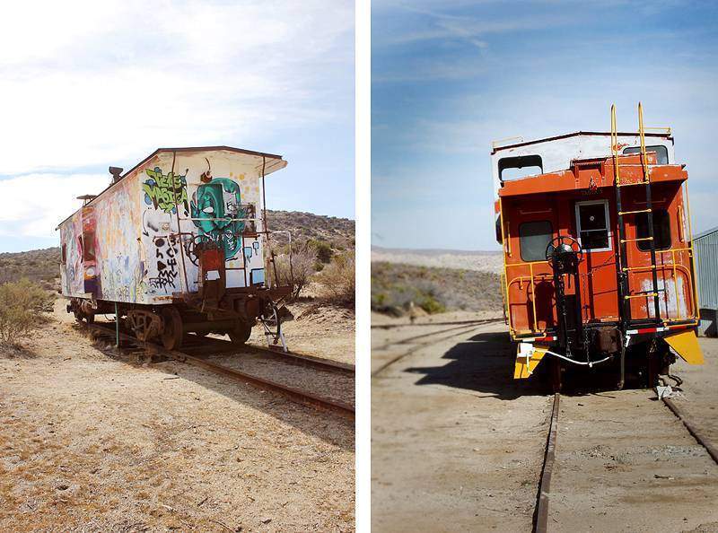 Explore old, abandoned train carts in the San Diego desert.