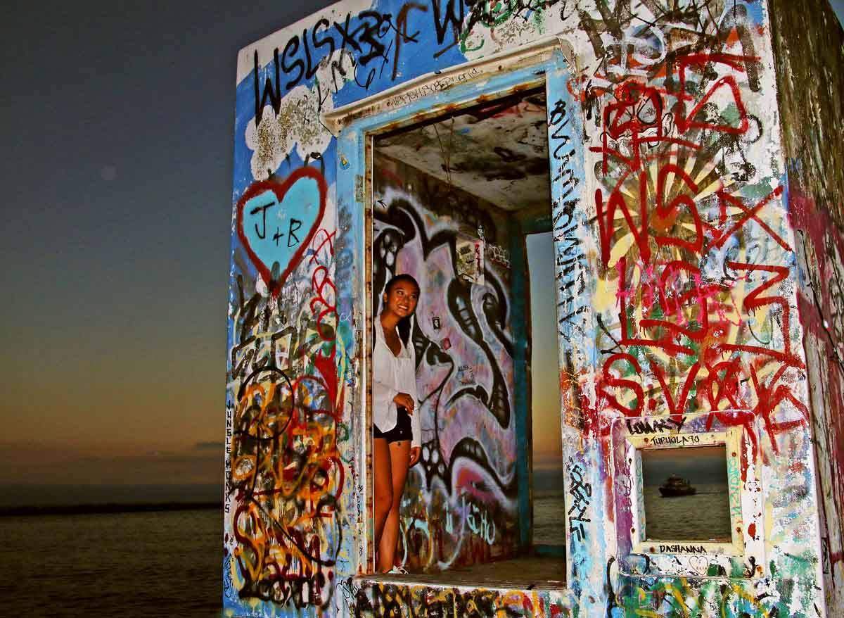 Hike to the abandoned Electrical Vault known as the Graffiti Shack on the Mission Beach jetty!
